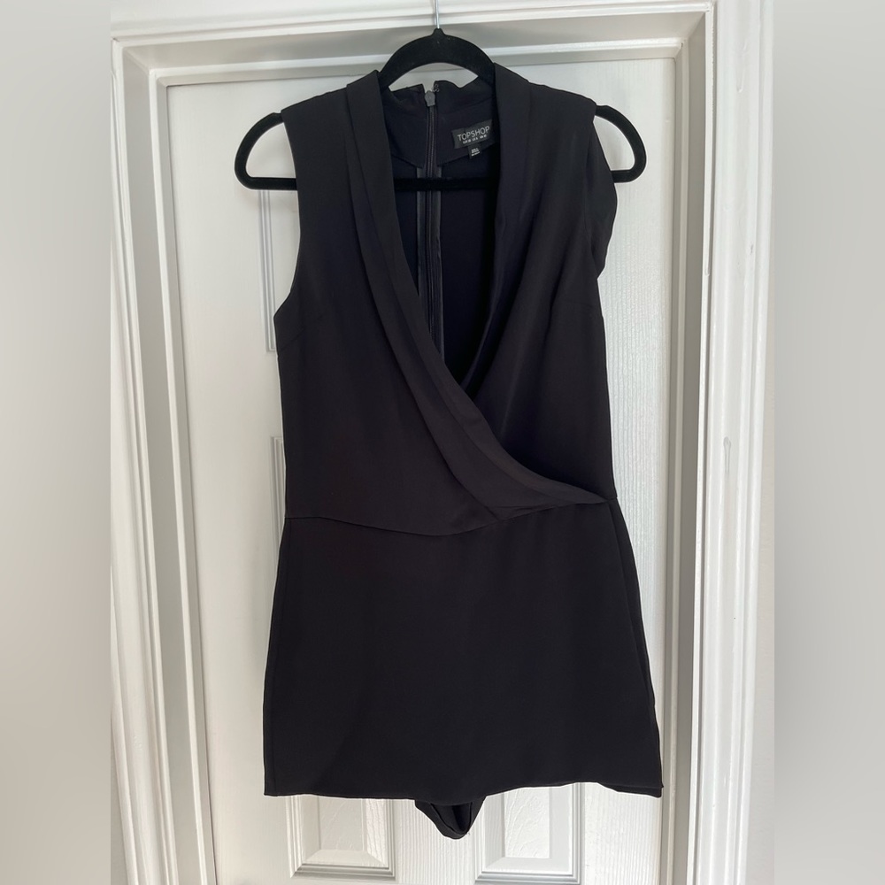 TopShop Deep V Black Tuxedo Jumpsuit